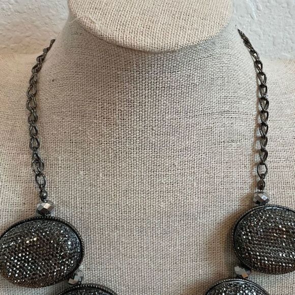 NWOT Vintage Necklace Oxidized Ovals With Silvery Rhinestones Used‎ + Bracelet - Picture 3 of 7